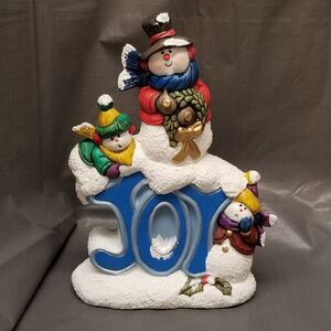 Vintage Joy Snowman ceramic 10 inches tall by 7.5 inches wide Christmas/winter